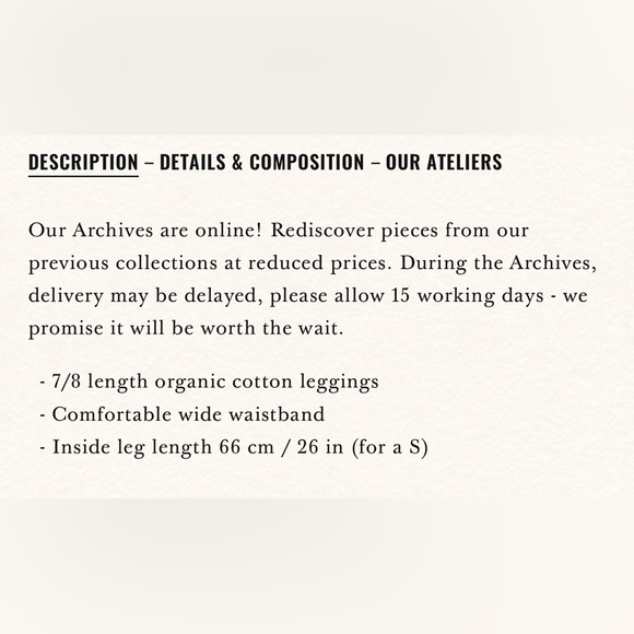 Sezane Ivory Ribbed Conor Legging size SMALL organic cotton lounge wear - Picture 13 of 13